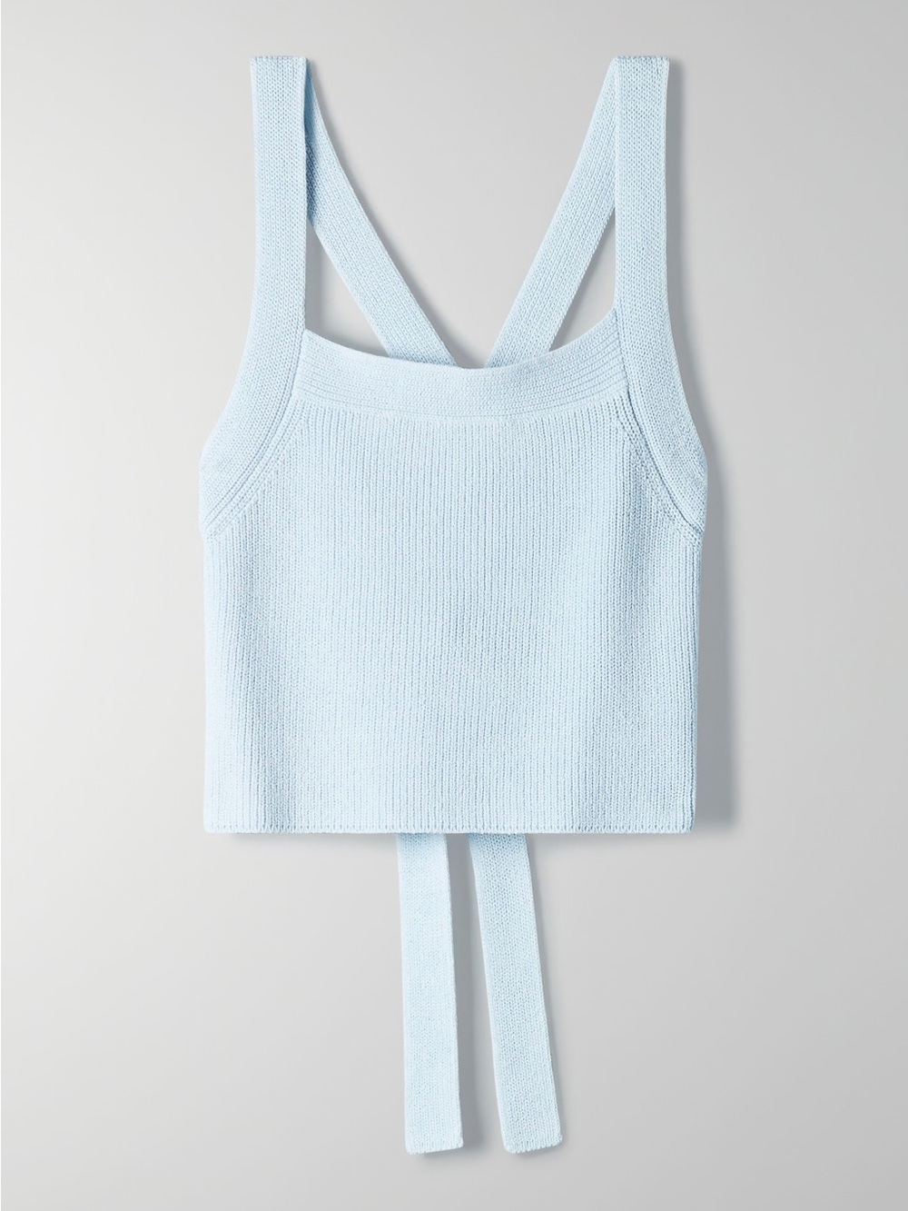 Wilfred Cayenne Top Cropped Open Back Square Neck Knit Tie Aura Blue Aritzia